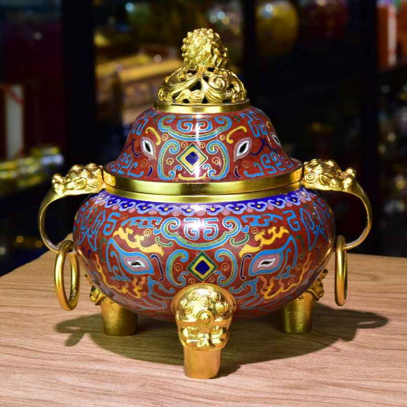明清景泰蓝香炉全铜手工掐丝珐琅狻猊耳铜环熏炉摆件茶室佛堂礼品,淘宝优惠券,粉丝福利购,淘宝优惠卷