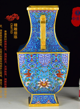 仿故宫景泰蓝20寸连年有福四方尊