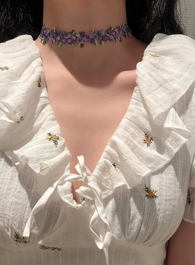 复古蕾丝森系颈带项链 ins超仙气质花朵项圈choker短款锁骨颈链女