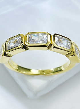 经典款珠宝2024新款wish款3*5mm长方锆石戒指镀黄金欧美跨境热卖