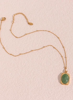 欧美ins摩登简约流行百搭毛衣链饰品 宫廷风椭圆天然石吊坠项链女