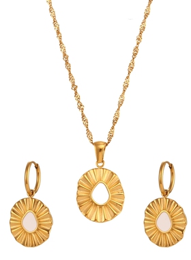 欧美ins摩登简约复古百搭耳环饰品 钛钢水波链太阳花滴油吊坠项链