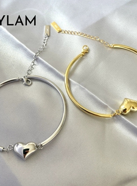 S925纯银手链女摩登简约桃心手镯个性气质爱心形造型可调节手饰品