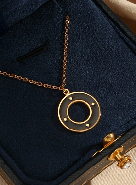 欧美ins摩登简约清爽百搭项坠饰品女 不锈钢滴油光芒圆环吊坠项链