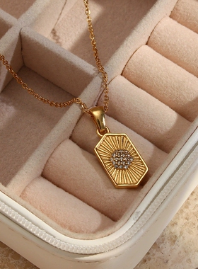 欧美ins摩登简约气质百搭锁骨链女 不锈钢锆石六边形牌子吊坠项链