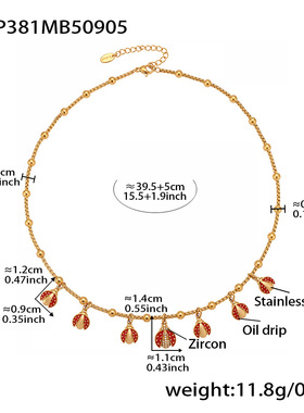 欧美跨境不锈钢夹珠链红色滴油甲壳虫镶锆项链手链创意多吊坠套装