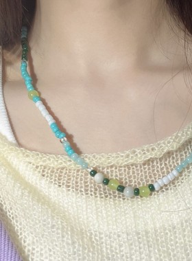 原创设计意大利风情香草蓝莓冰淇淋玛瑙玉髓笑脸锁骨链手链项链女