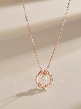 欧美跨境S925纯银项链女珍珠微锆石镶嵌荆棘圆环气质小众设计吊坠