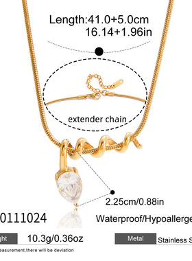 欧美螺旋缠绕弹簧水滴线条钛钢锆石项链饰品不掉色锁骨链钛钢首饰