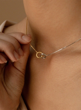 【现货】不锈钢永恒圈不对称拼接项链 欧美颈链短项链环环相扣