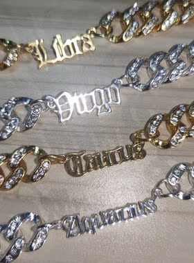 欧美跨境饰品 潮流古字母星座手链 12mm镶钻古巴手饰女Bracelet