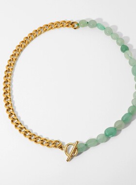 欧美18K金不锈钢珠宝OT扣彩色天然石串珠缝合古巴女性项链