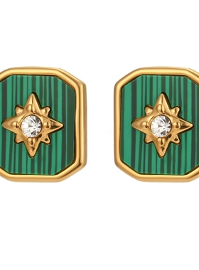 欧美跨境ins摩登流行方形耳钉饰品 复古八芒星亚克力贝壳方牌项链