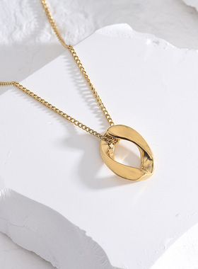 几何椭圆项链钛钢饰品男女通用小众设计不锈钢锁骨链跨境