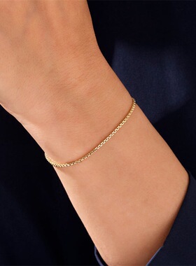 不锈钢！欧美chill灵动结实纤细盒子链手链钛钢双色情侣男女手绳