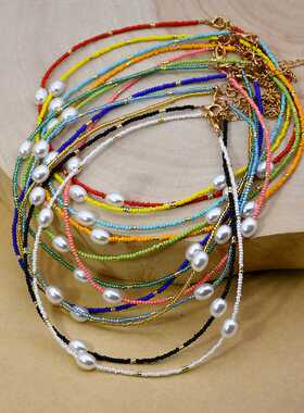CHOKER欧美彩色明艳日本珍珠项链