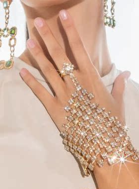 亚马逊热销饰品派对满钻渔网手背链塑形美体镶钻连指手链Bracelet