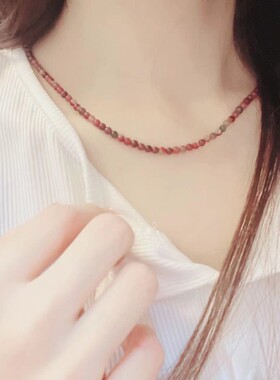 彩色宝石！天然彩色糖果碧玺细项链约108颗3mm串圆珠锁骨链