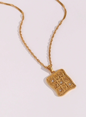 欧美ins摩登简约流行百搭项坠饰品 不锈钢九宫格月亮星星吊坠项链