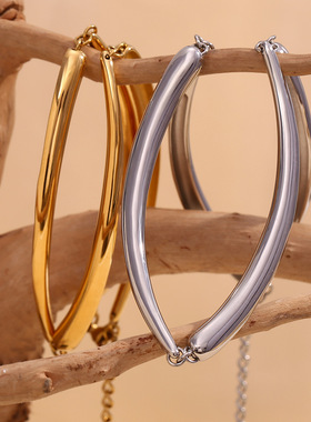 欧美跨境新颖小众设计创意项坠不锈钢镀18K金嘻哈朋克竹节项链女