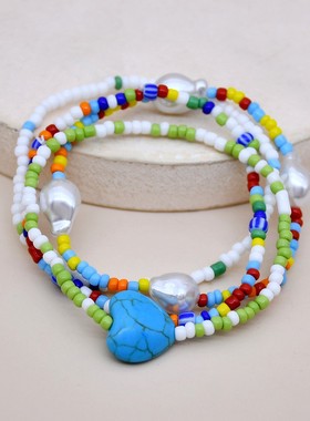 欧美风人造珍珠爱心弹力手链