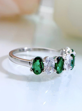 经典款珠宝 2024新款S925银戒指锆石白绿钻欧美时尚精工戒指环女