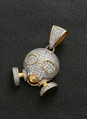 欧美青春潮流微镶锆石防毒面具人像图案吊坠镶满钻项链颈链锁骨链