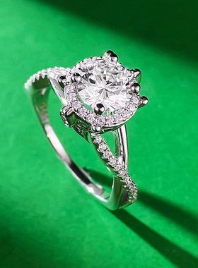 欧美跨境经典款珠宝 S925银高碳钻仿真1克拉钻戒大钻戒婚戒指环女