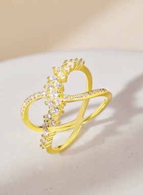 S925纯银戒指女轻奢小众设计感双层X线条交叉造型戒指环欧美跨境