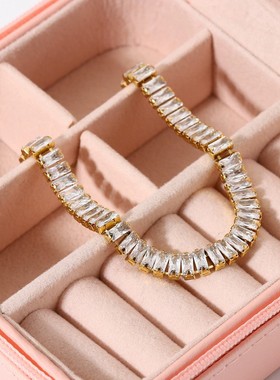 高级感发法式潮流小众饰品女满钻锆石颈链钛钢不掉色项链百搭饰品