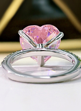 欧美公主粉红爱心形7.5克拉仿真钻戒12*12主石镶嵌新娘订婚戒指环