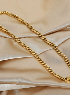 6.4MM精致矮胖迈阿密古巴链项链扁平龙虾扣18K镀金不锈钢项链