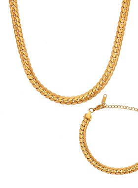 欧美ins摩登个性简约手饰手链饰品 不锈钢镀18K金花边古巴链项链