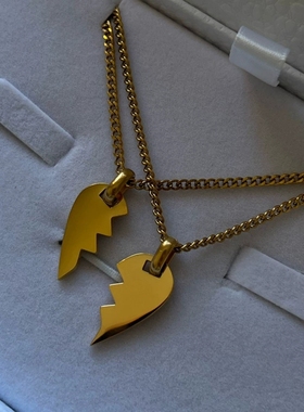 欧美独立站分裂的心合并个性独特浪漫情侣ins钛钢电镀18K金锁骨链