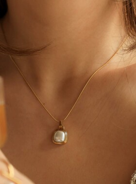 欧美跨境ins冷淡风气质潮流黑白仿珍珠项链锁骨颈链钛钢饰品保色