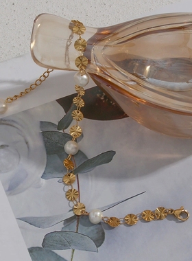 2024跨境欧美INS饰品小众摩登圆雪花片淡水珍珠手链项链女