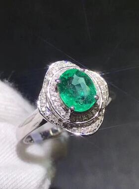 925银镀18k高端大气风祖母绿戒指