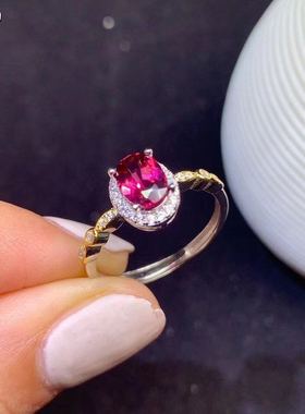 碧玺纯银鸽血红镁铝石榴石戒指