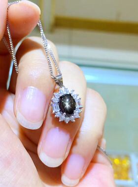 星光猫眼项链坠山东蓝宝石戒指