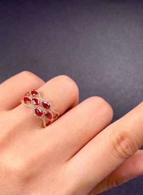 鸽血红宝石纯银18k金时尚风戒指