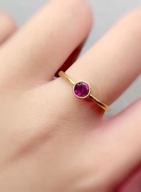 石榴石925银精致小巧风黄金戒指