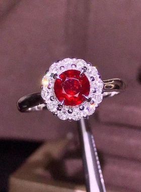 天然缅甸纯银戴妃款红宝石戒指