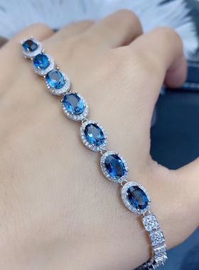 伦敦蓝托帕石纯银高端大气风手链