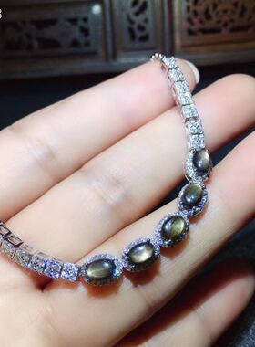 925银山东星光猫眼蓝宝石手链