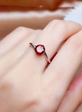 石榴石纯银镀18k老婆戒指送女友