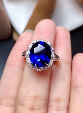 豪华大气风夸张纯银蓝宝石戒指