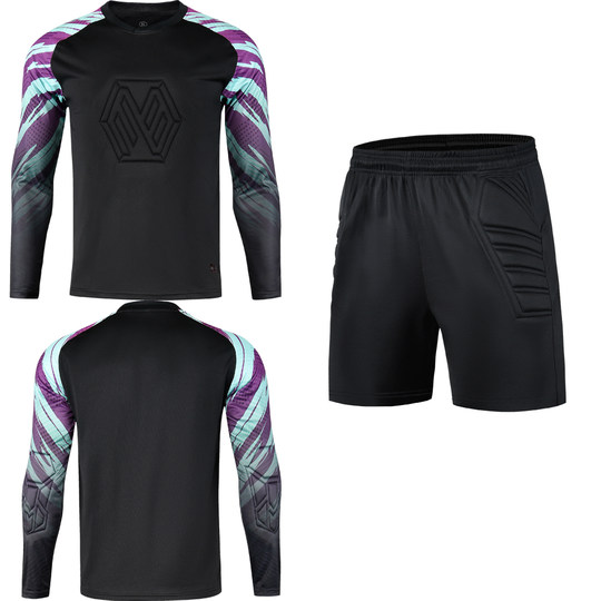 新款足球守门员服门将服长袖长裤套装训练服透气防撞海绵8008黑色