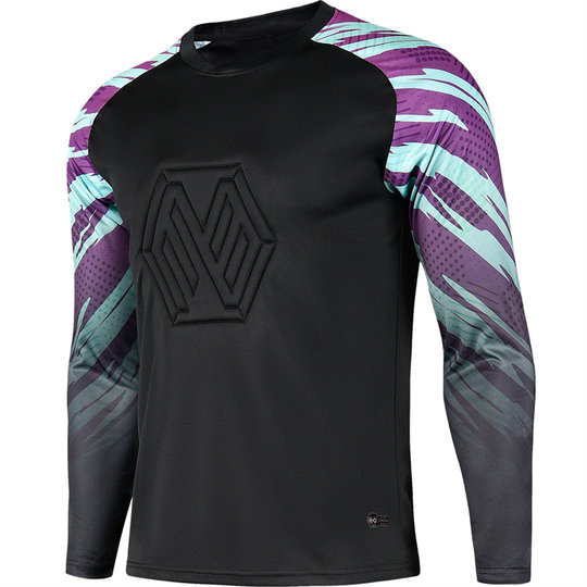 新款足球守门员服门将服长袖长裤套装训练服透气防撞海绵8008黑色