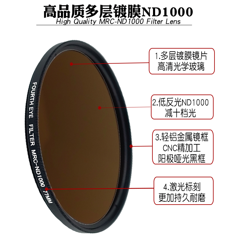 超薄ND1000减光镜双面多层镀膜 77mm 中灰密度镜镜头24-105 24-70 - 图1