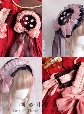 lolita头饰黑粉洛丽塔发饰黑甜法式扁帽 甜心屋Kitty手作小物
